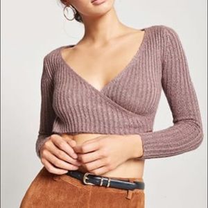 Cropped deep V sweater